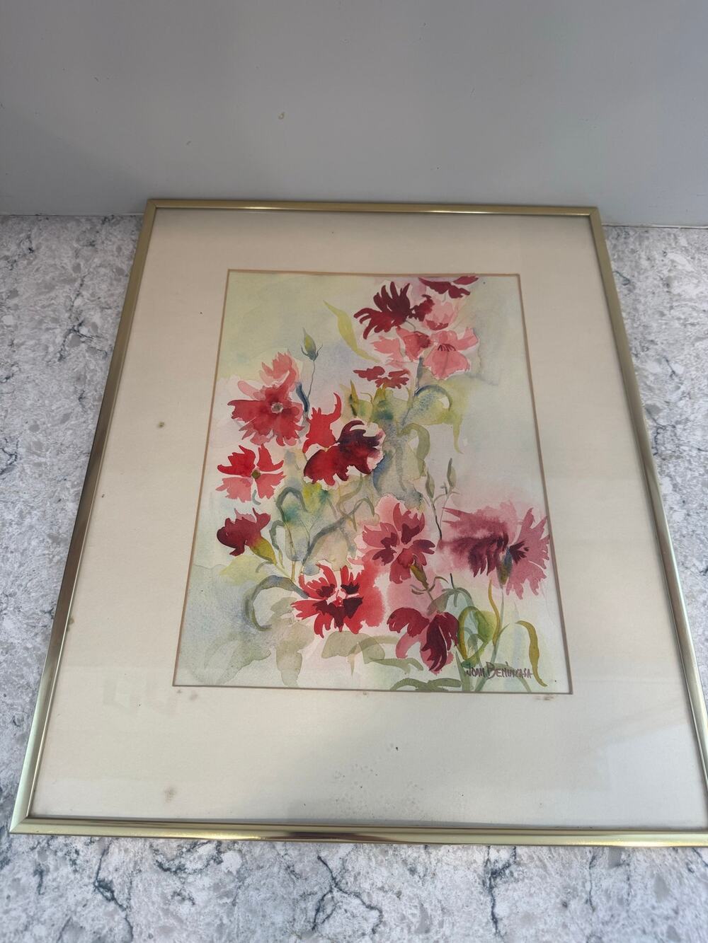 Original Signed Joan Benincasa Watercolor Floral Bouquet 20.5X16.5"